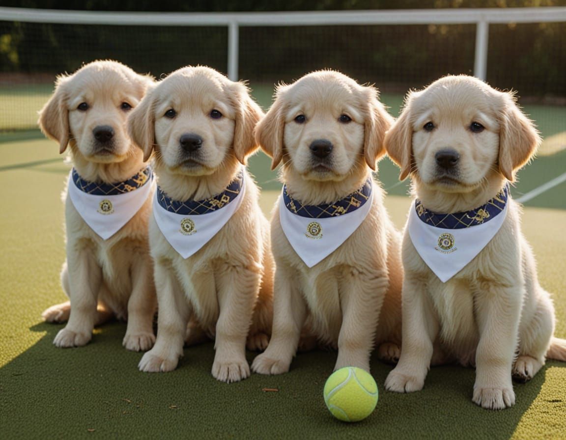 Golden Retriever Puppies at Wimbledon in Sunlight