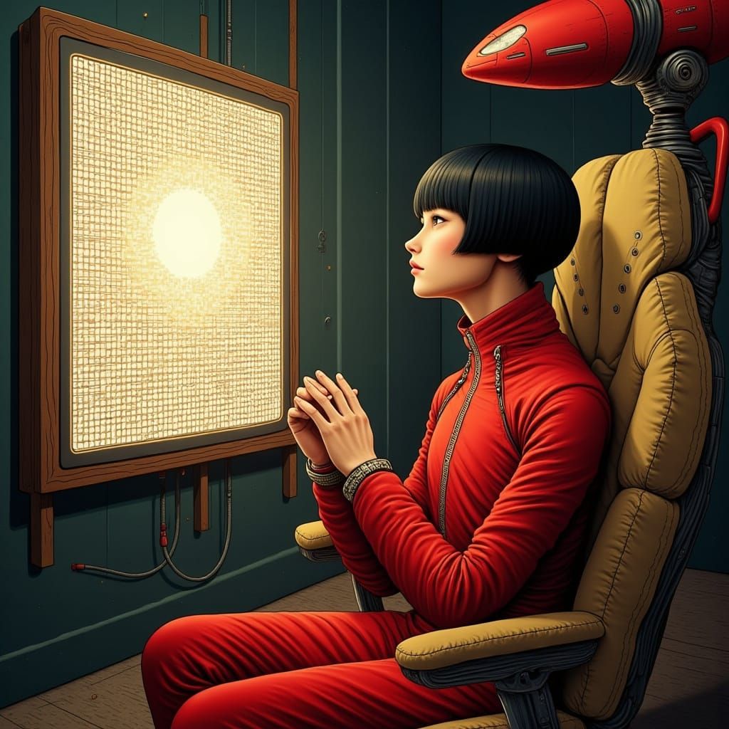 Man Contemplates Futuristic Grid Pattern on High-Definition ...