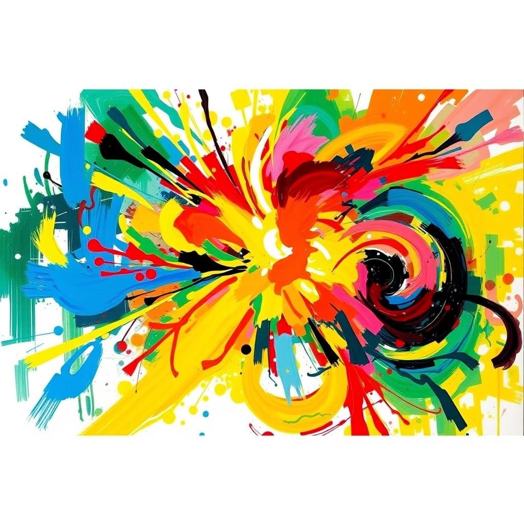Joyful Abstract Expressionist Painting with Bold Brushstroke...