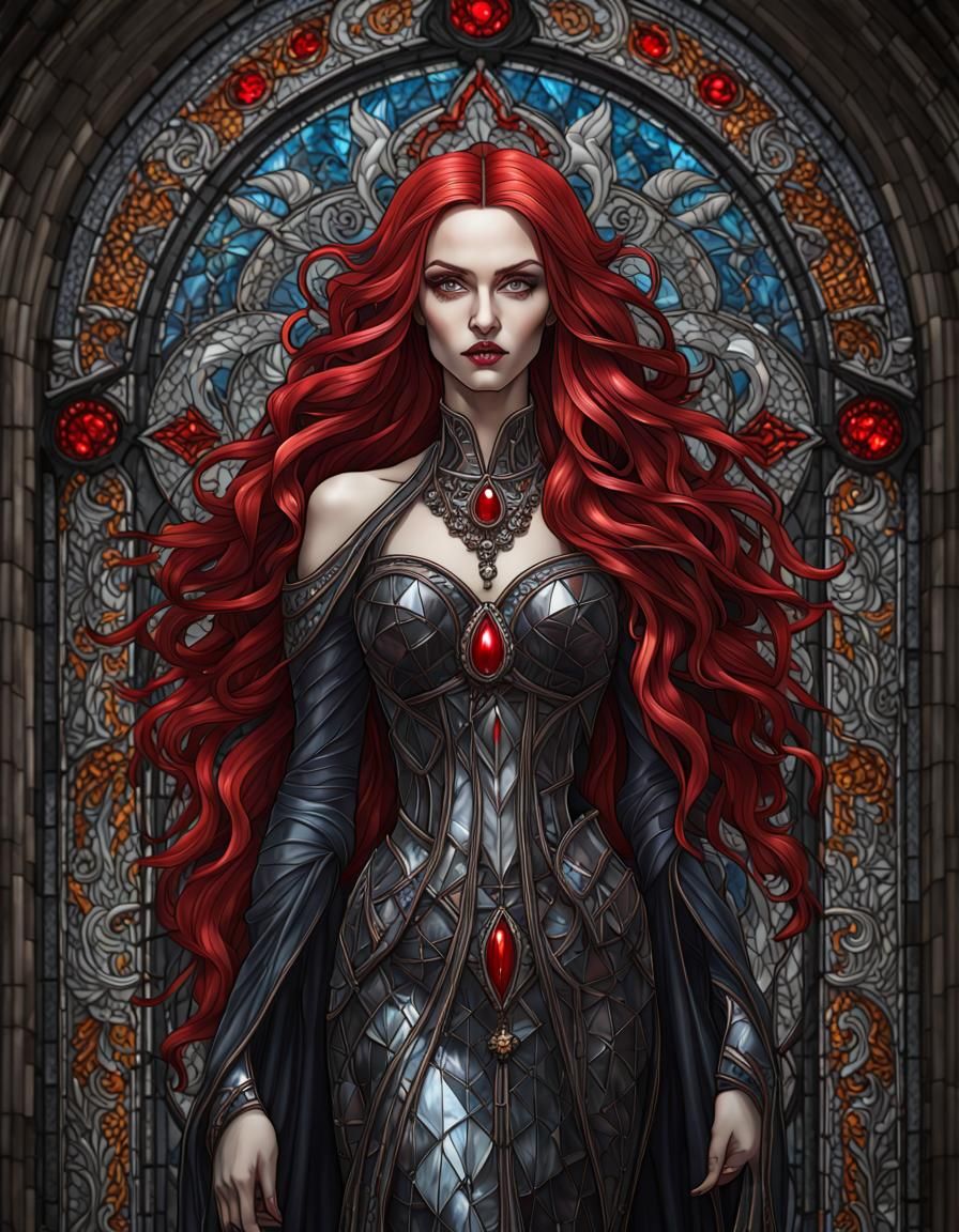 Sinister Gothic Goddess in Stained Glass
