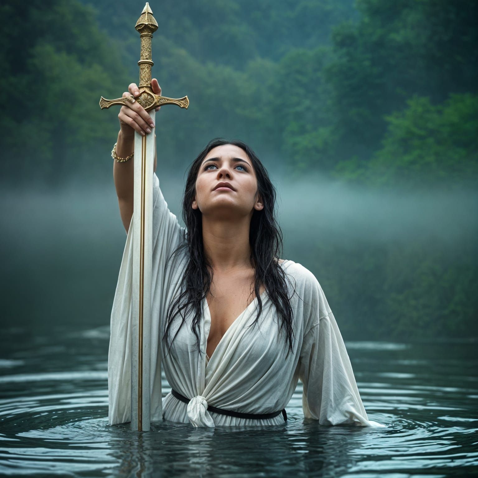 Medieval Lake Woman with Excalibur Sword
