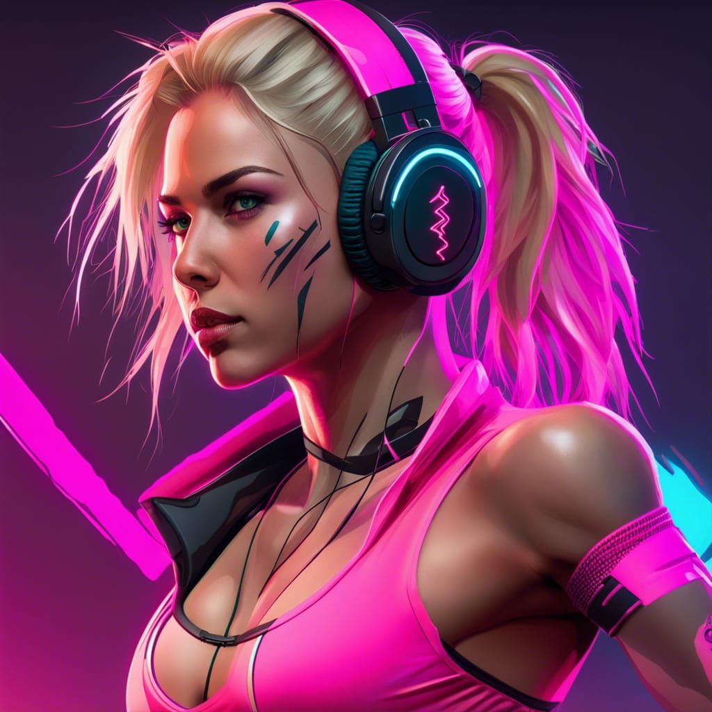 Cyberpunk Athletic Girl with Neon Lighting