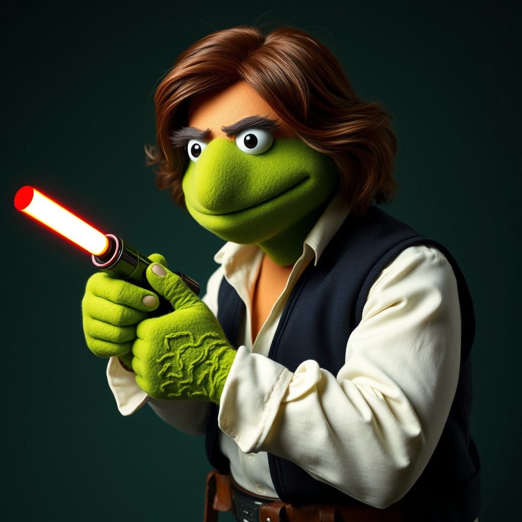 Han Solo Muppet Fires Blaster in Star Wars