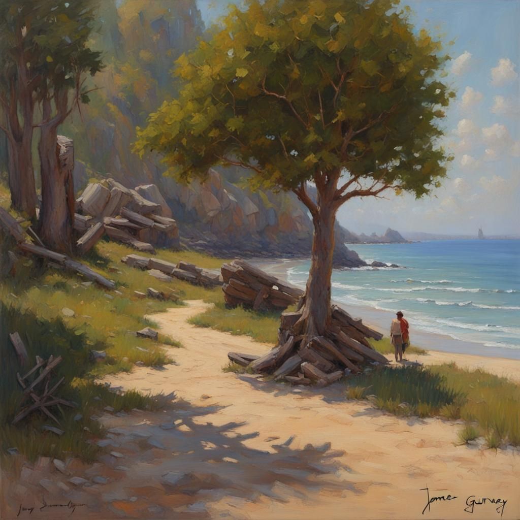 Serene Landscape Oil Painting in Gurney Style