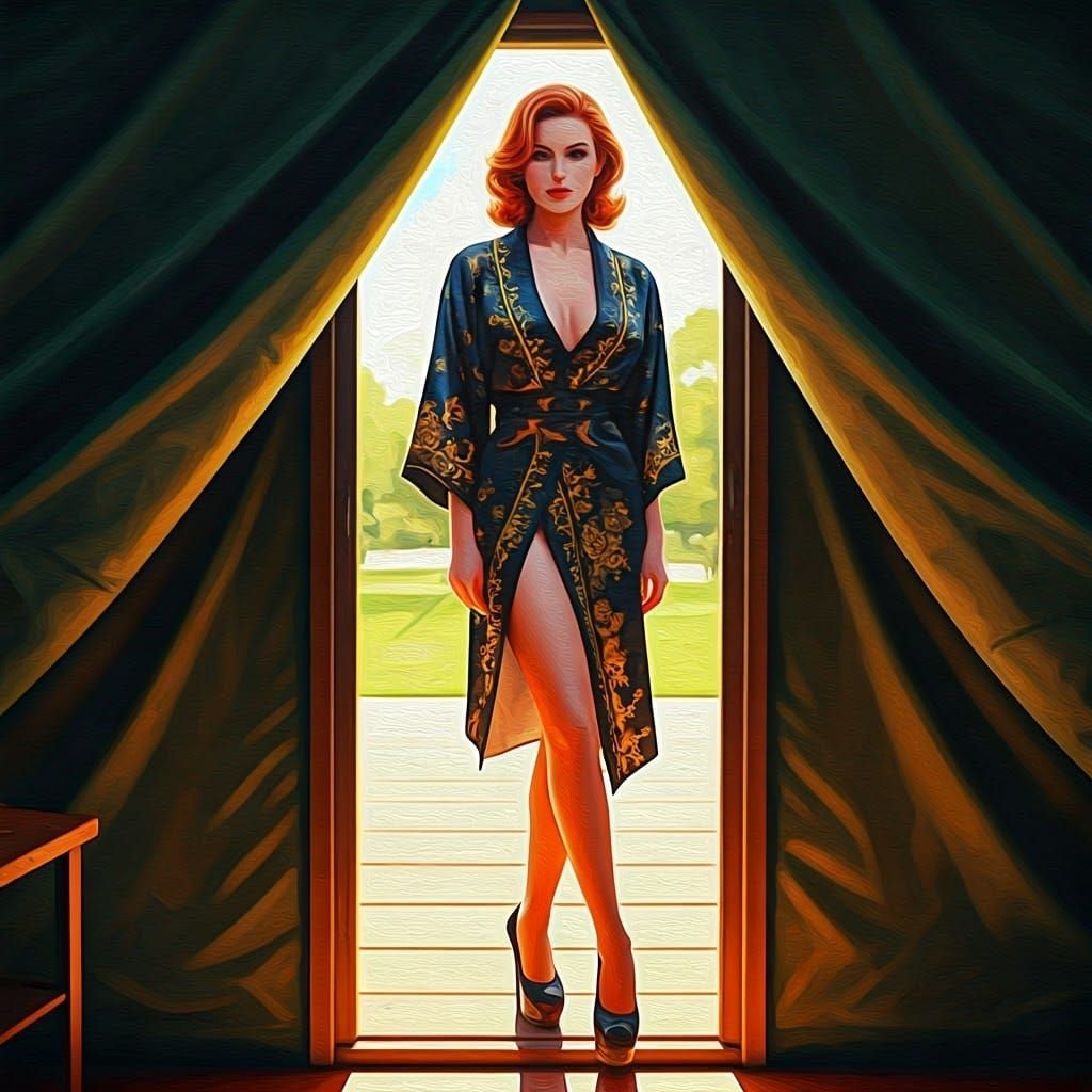 Elegant Woman in Kimono: Impressionistic Oil Painting