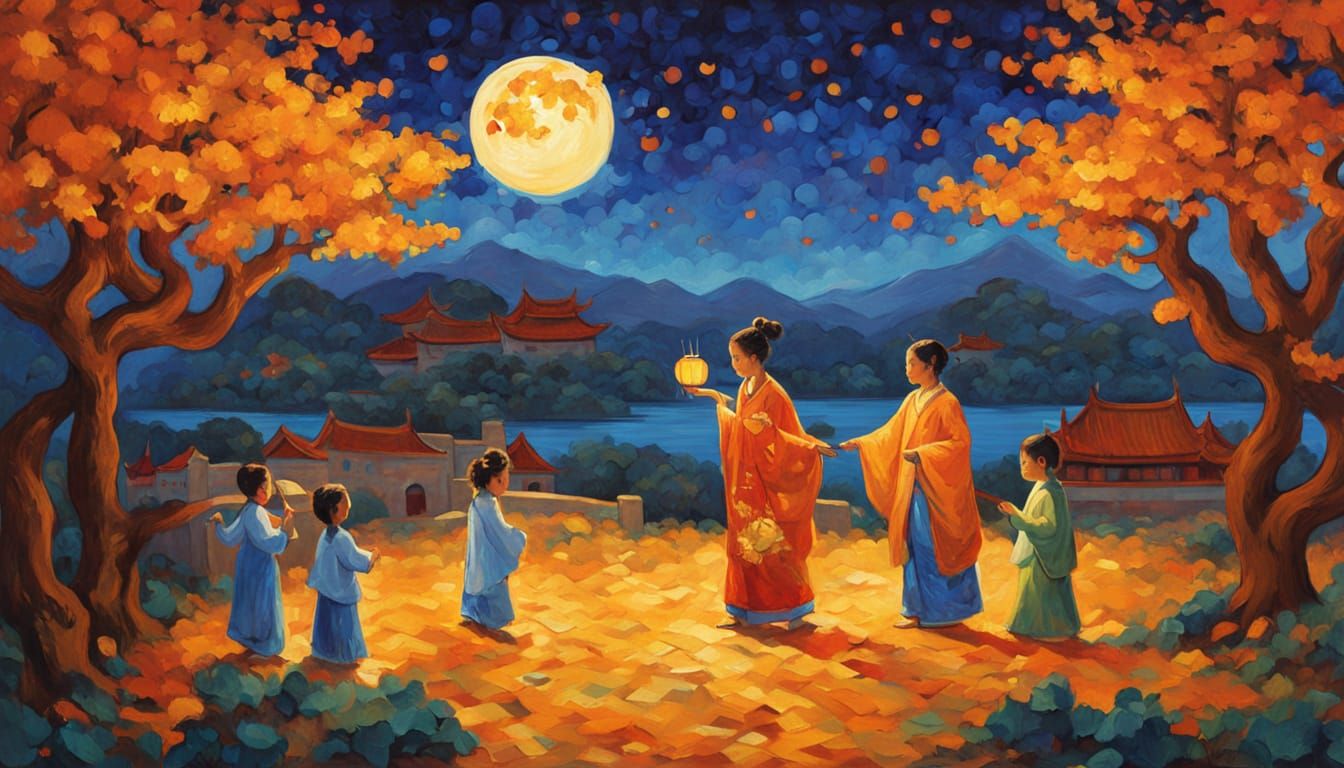 Mid-Autumn Festival Oil Painting with Moon Goddess