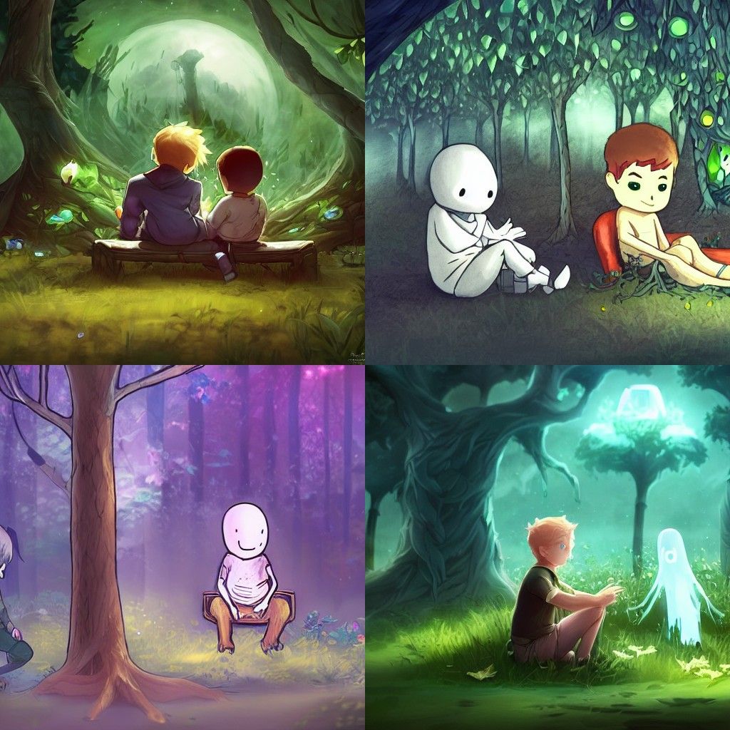 Boy and Ghost Watching Fireflies at Night