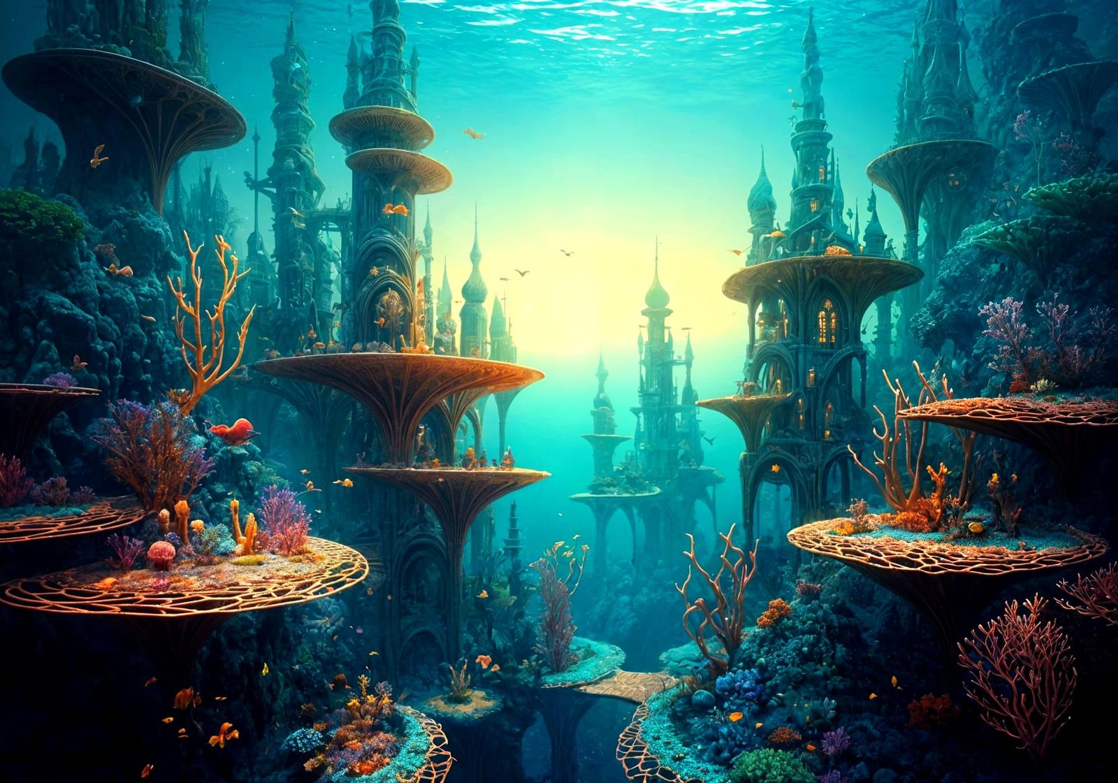Ethereal Undersea City of Coral: Digital Matte Painting