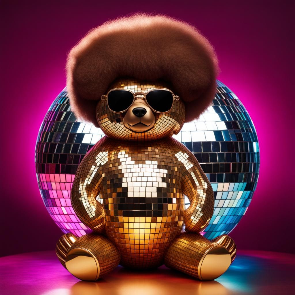 Disco Afro Bear with Disco Ball