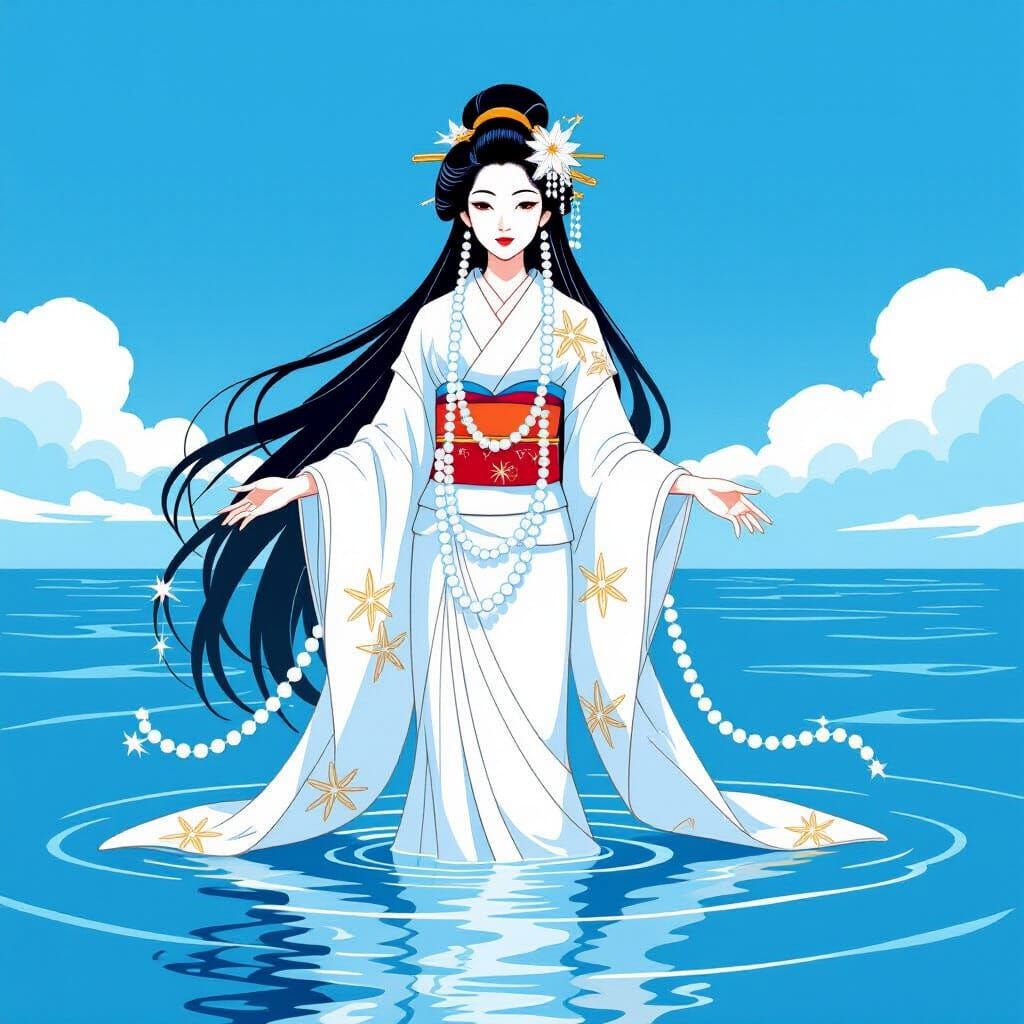 Majestic Pearl Diver Goddess in Japanese Art Style
