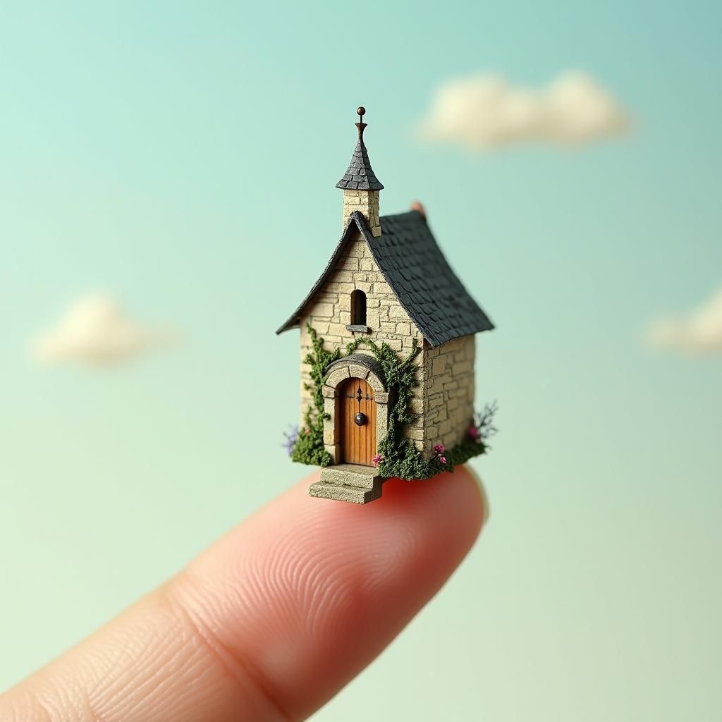Miniature Church on a Finger, Whimsical Fantasy Style