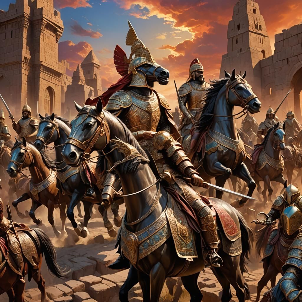 Assyrian Cavalry Gathered Before Ancient City in 3D Animatio...