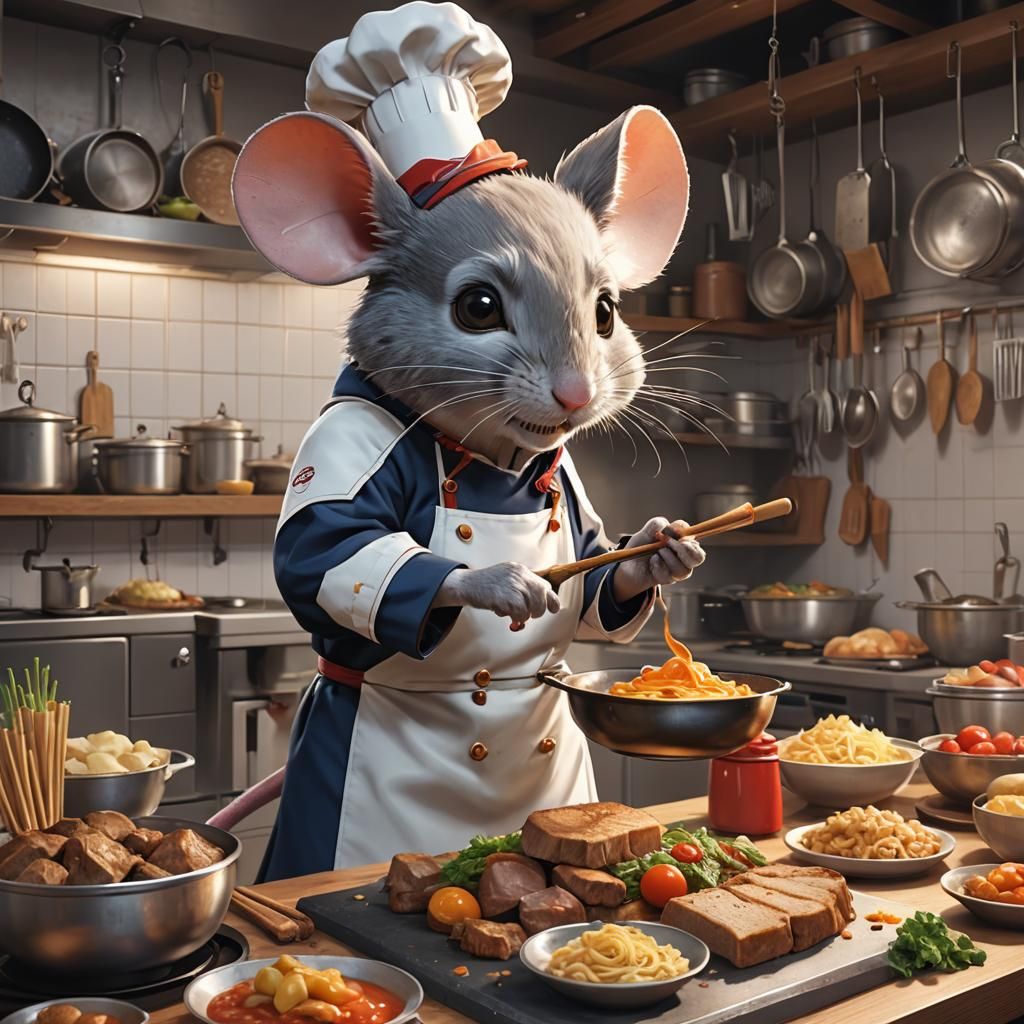 Mouse Chef Cooking a Treat in 3D Anime Style