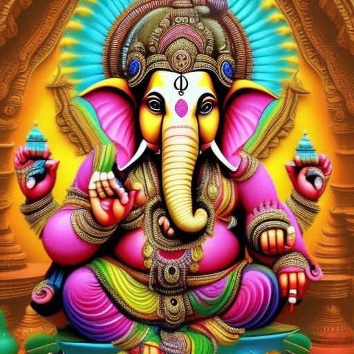 Colorful 3D Lord Ganesha Digital Painting