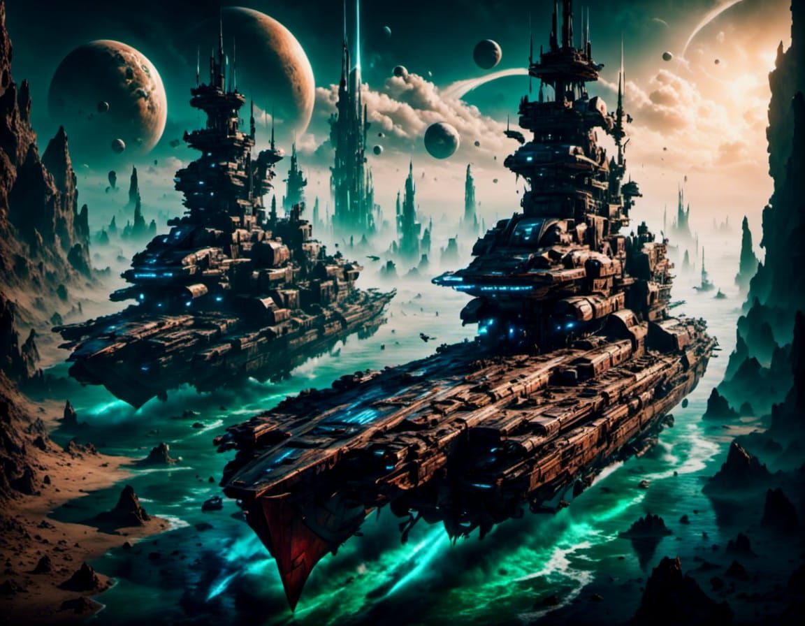 Sci-Fi Capital Ship with Glowing Runes