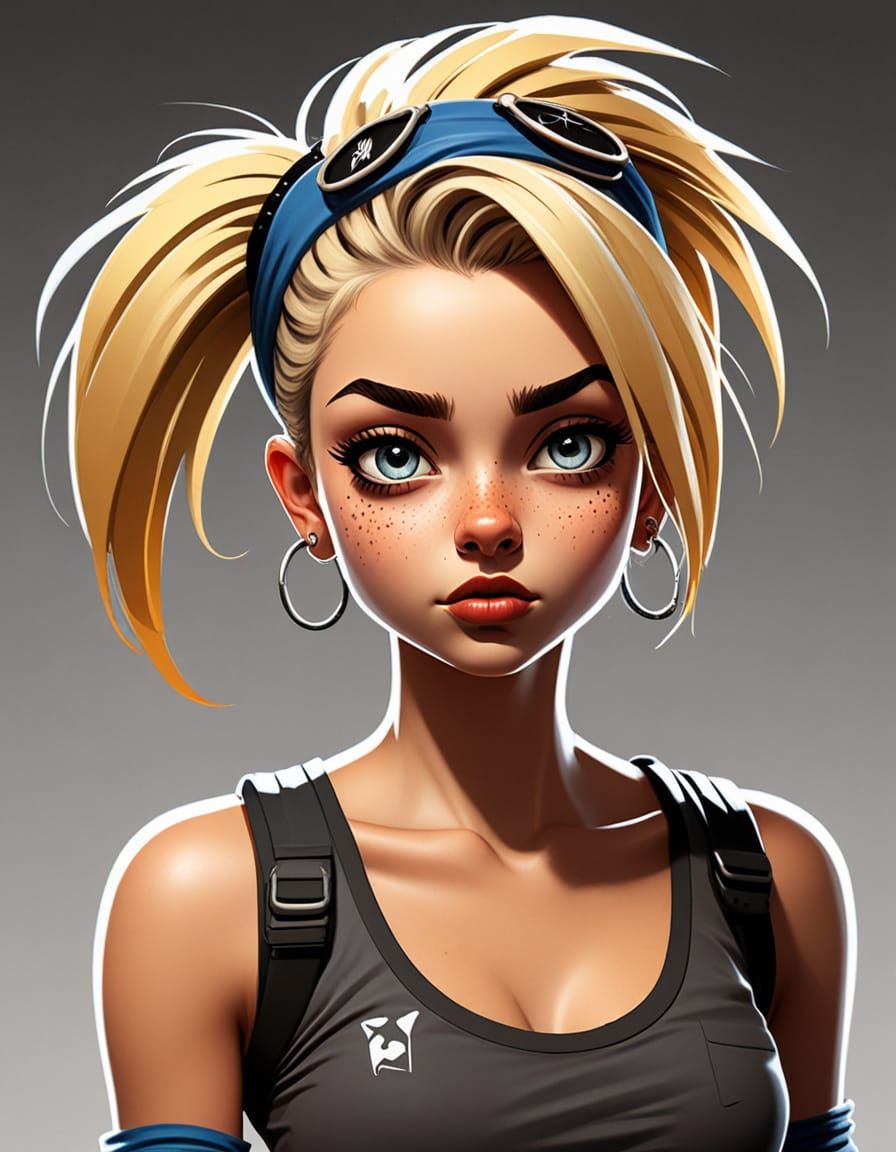 Mischievous Girl in Punk Cartoon Style