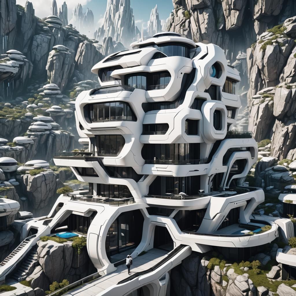 Futuristic Black and White House Concept Art