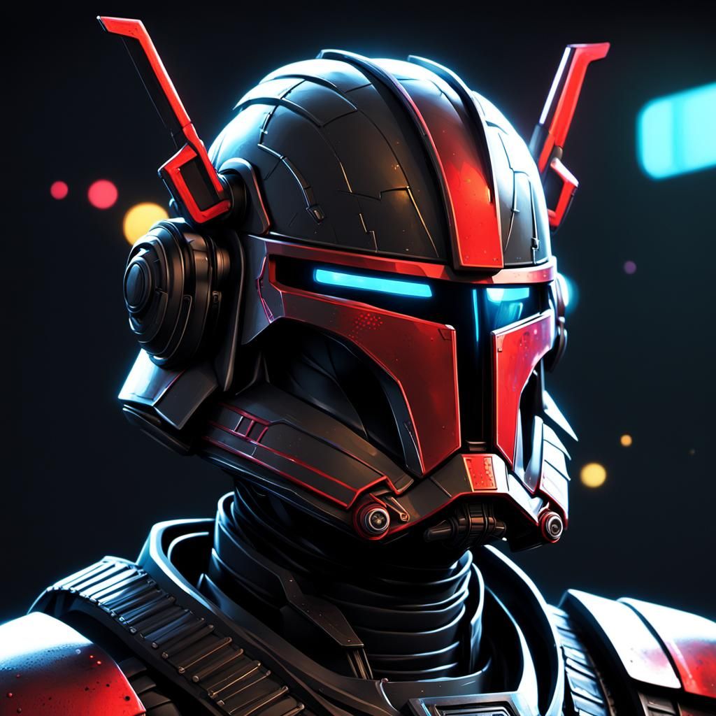 Cyborg Samurai Helmet Concept Art in Sci-Fi Style