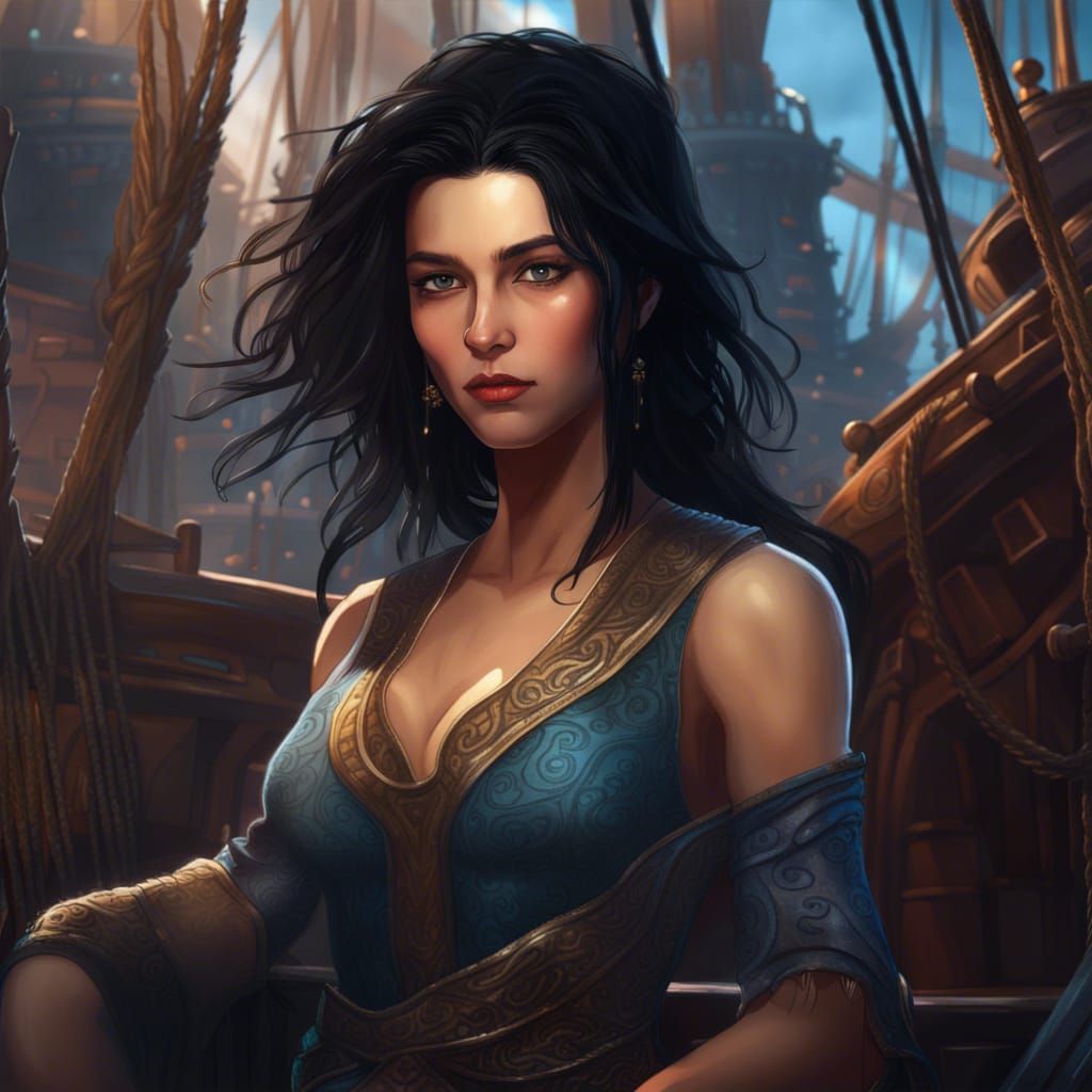 Beautiful Woman on Ship: Fantasy Concept Art