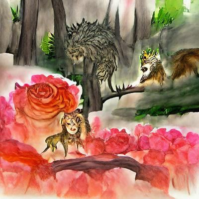Flower Wolf and Rose Goddess Illustration