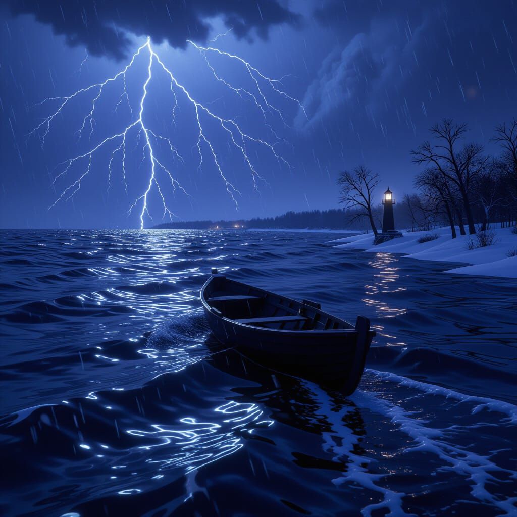 Epic Snowstorm on a Dark Lake, 3D Rendered