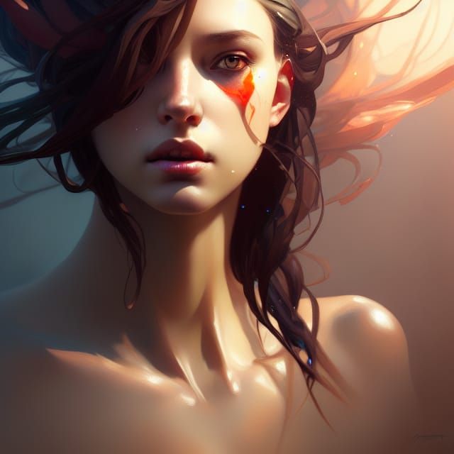 Nymph Portrait in Art Nouveau Style