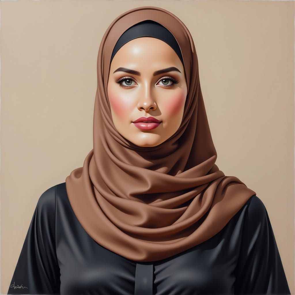 Modern Oil Painting of Hijabi Woman