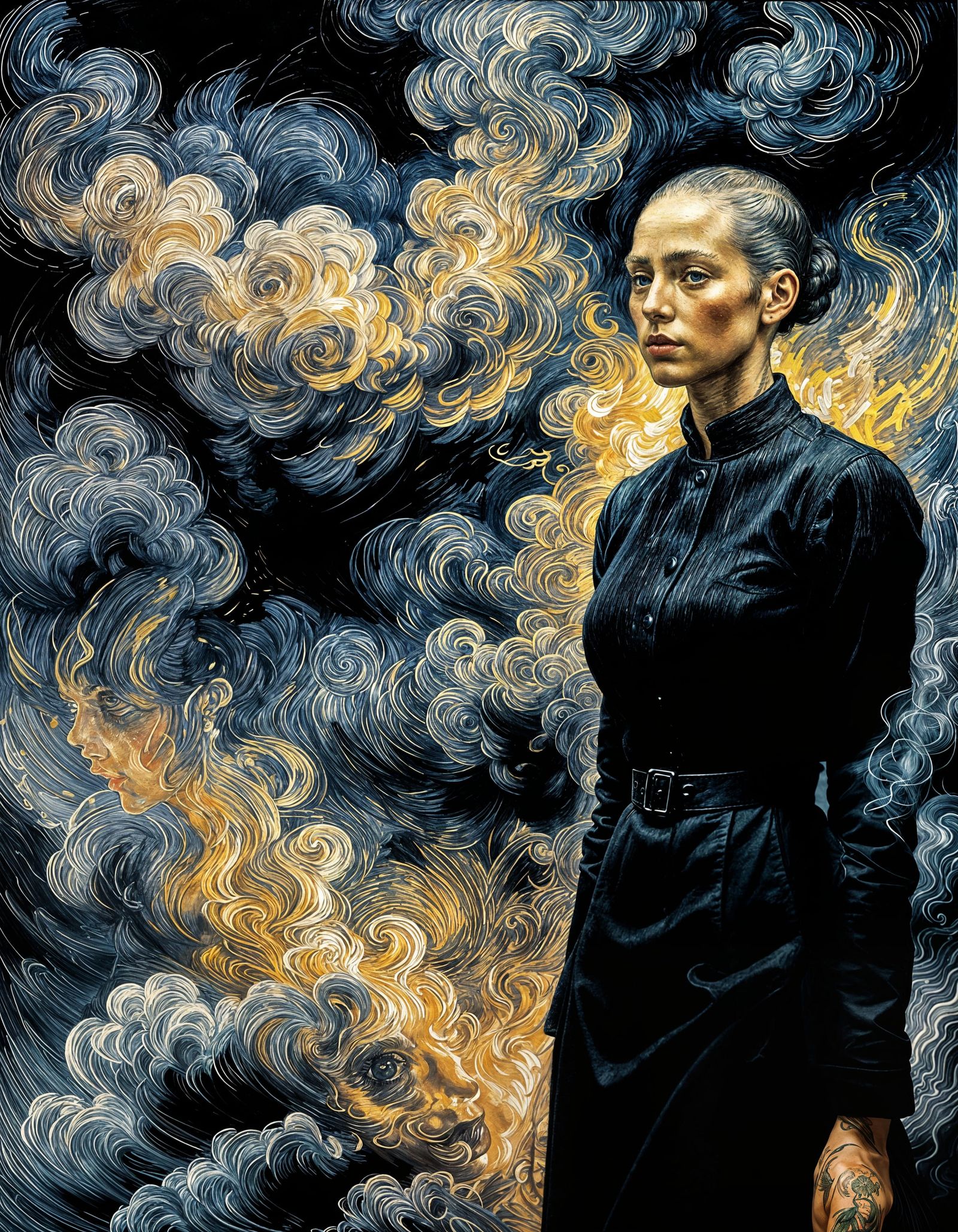 Tattooed Woman Portrait in Van Gogh Style