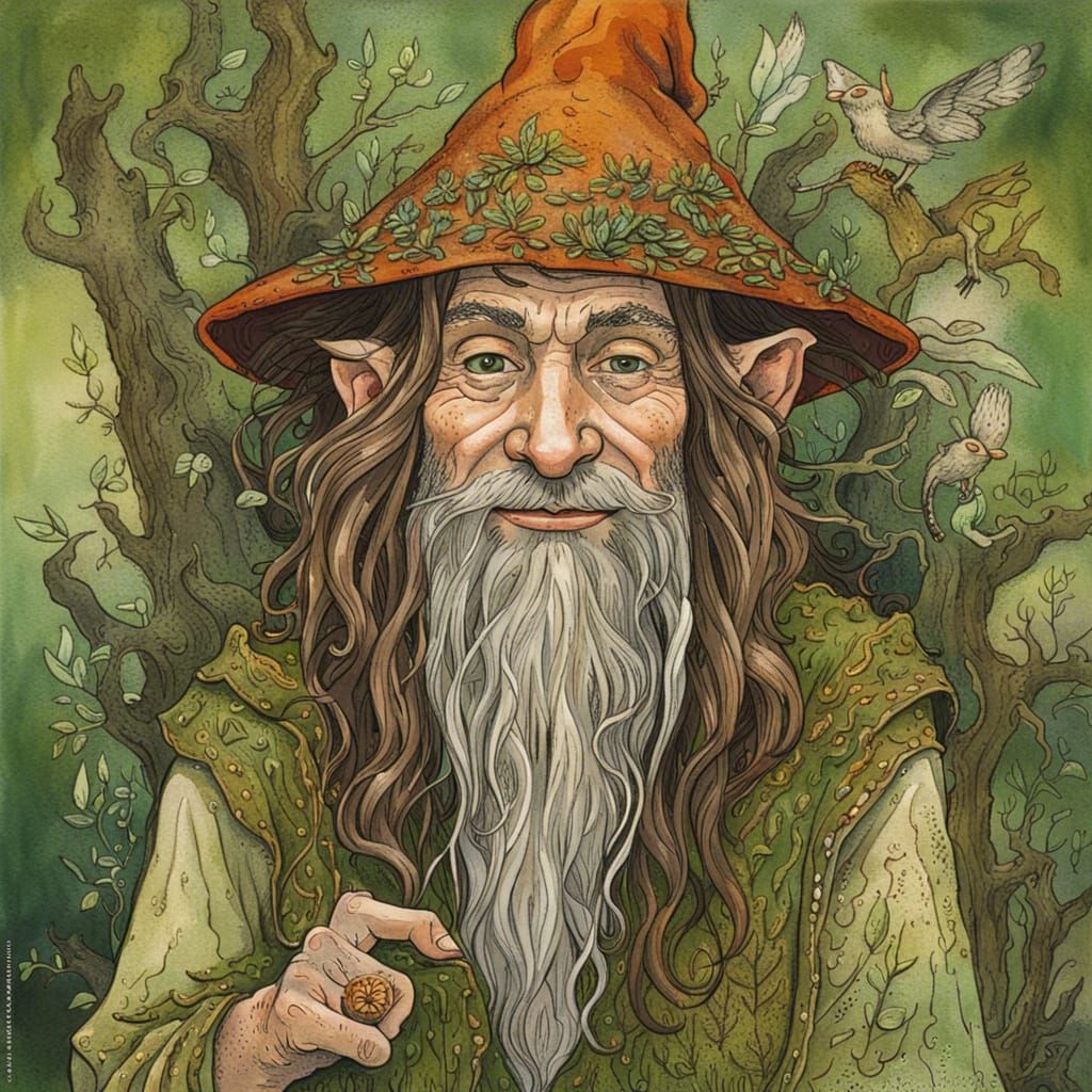 Ornate Portrait of a Gnome Druid in Fantasy Style