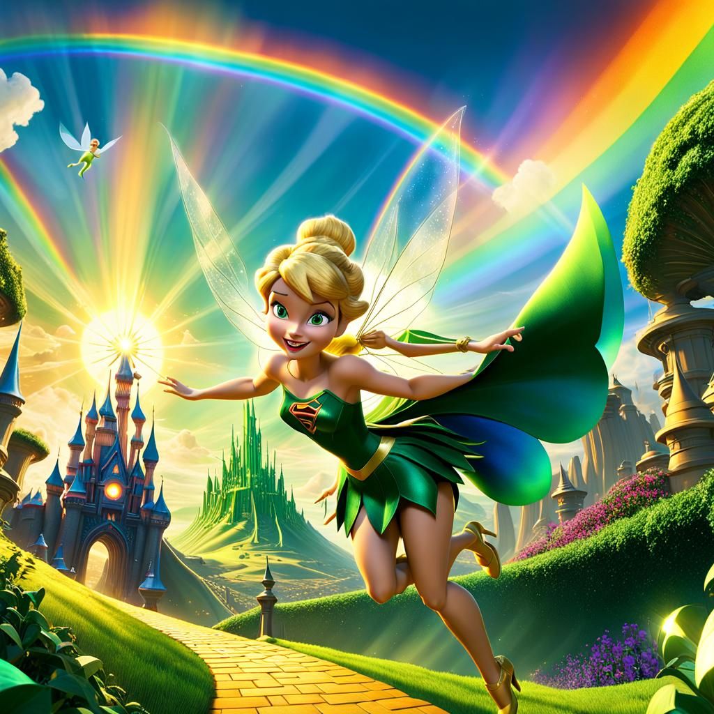 Tinkerbell as Supergirl Flies Over Oz: Pixar Concept Art