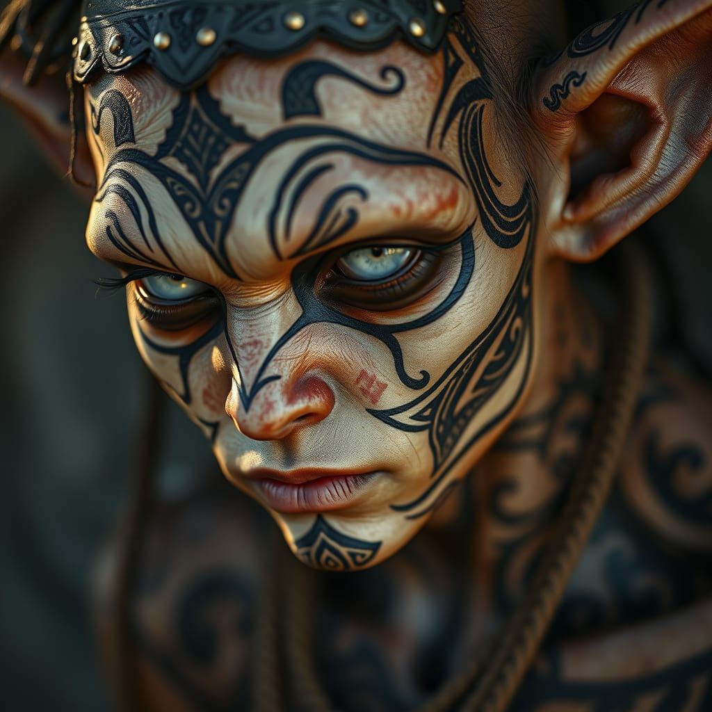 Hyperrealistic Alien Elf in Tribal Attire