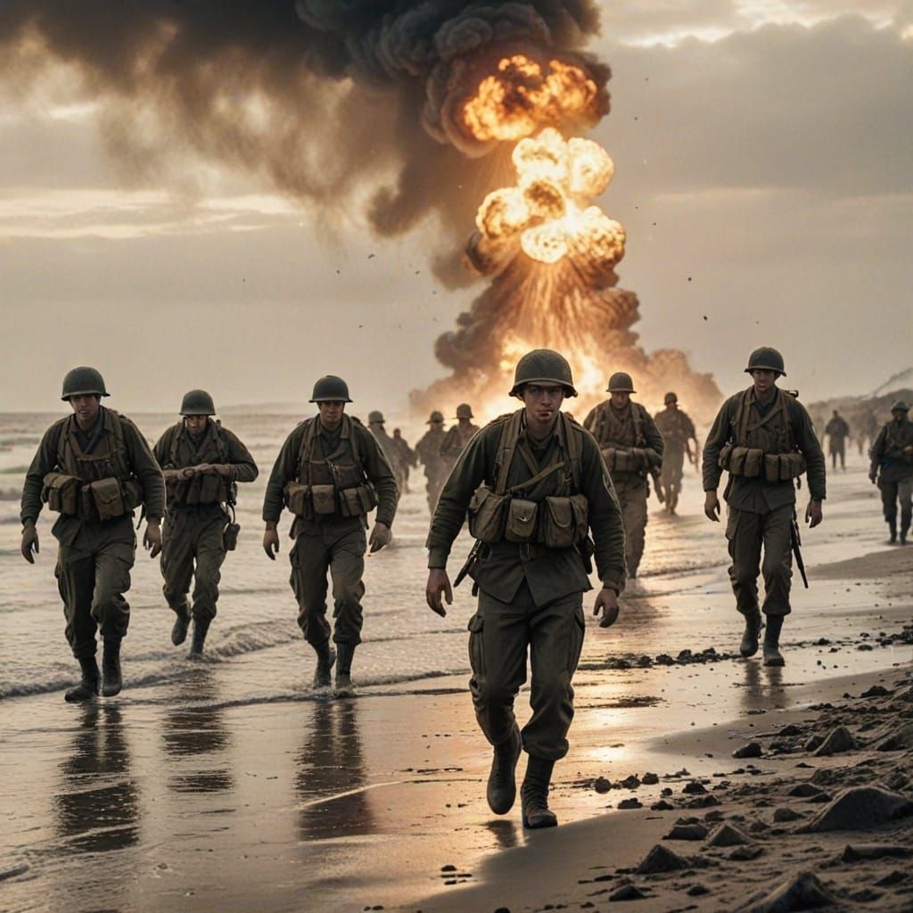 D-Day Beach Assault in Cinematic Film Style