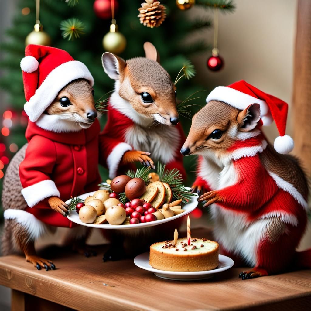 Festive Forest Animals Celebrate Christmas Together