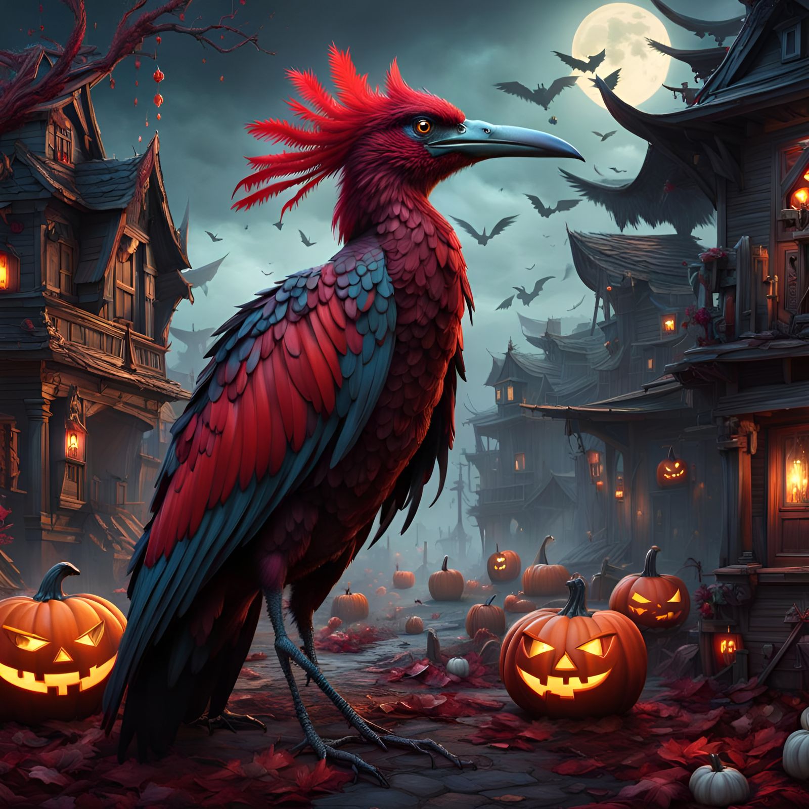 Dark Halloween Blood Crane in Detailed Matte Painting