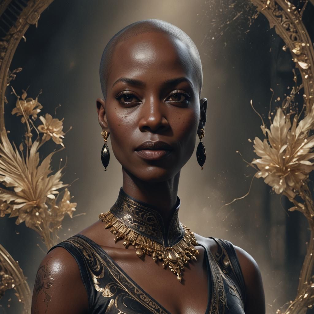 Elegant Hyperrealistic Portrait of a Bald Black Woman