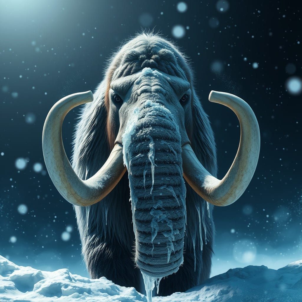 Realistic Saber-Tooth Mammoth in Frozen Wilderness