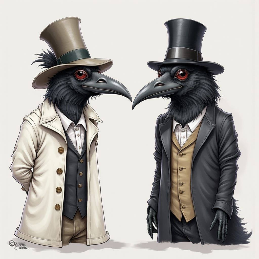 Spy vs Spy Crows in Mad Magazine Cartoon Style