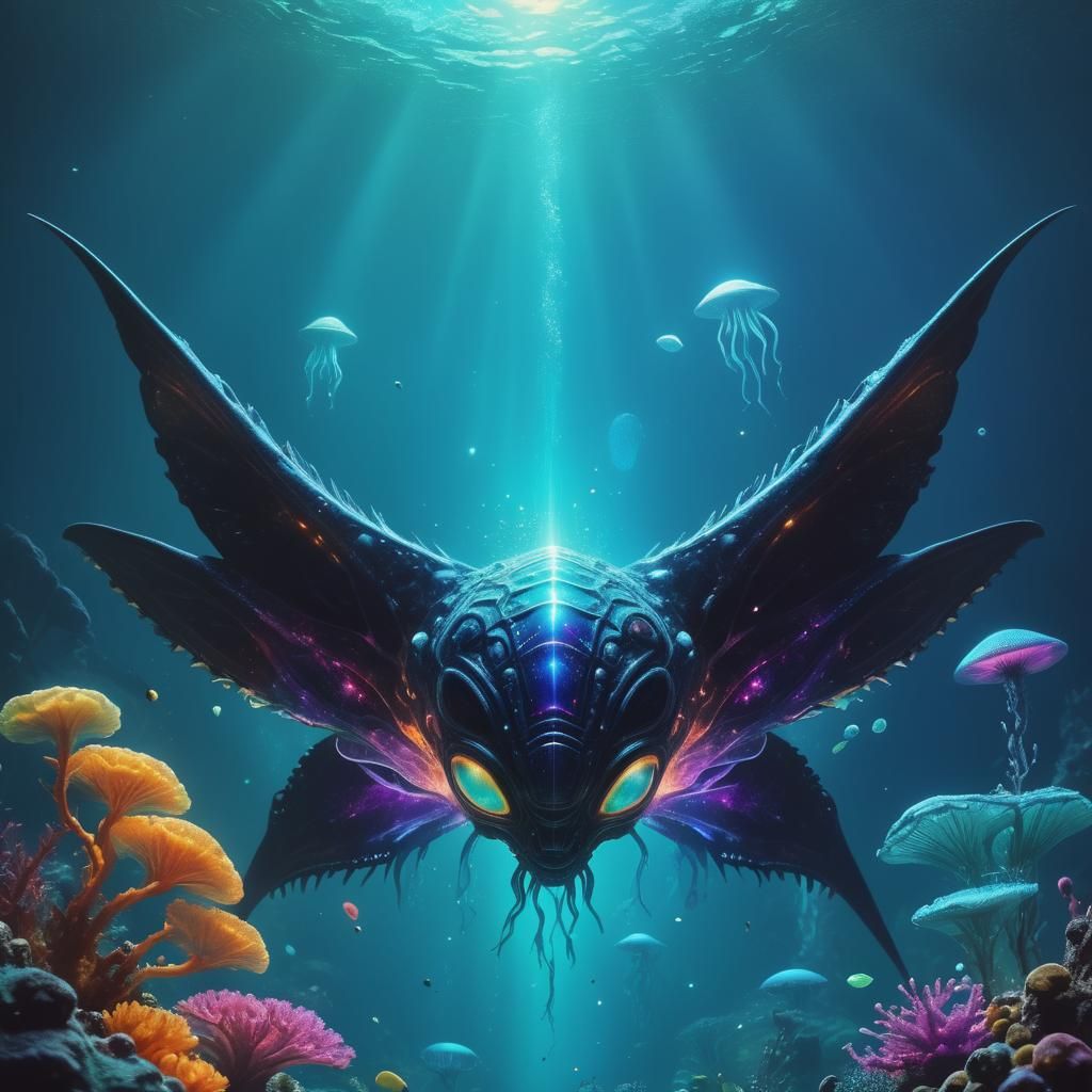 Holographic Underwater Alien Life Form Illustration