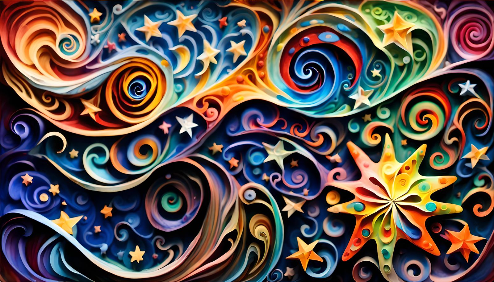 Iridescent Stars Dance in Cosmic Impasto Oil Painting