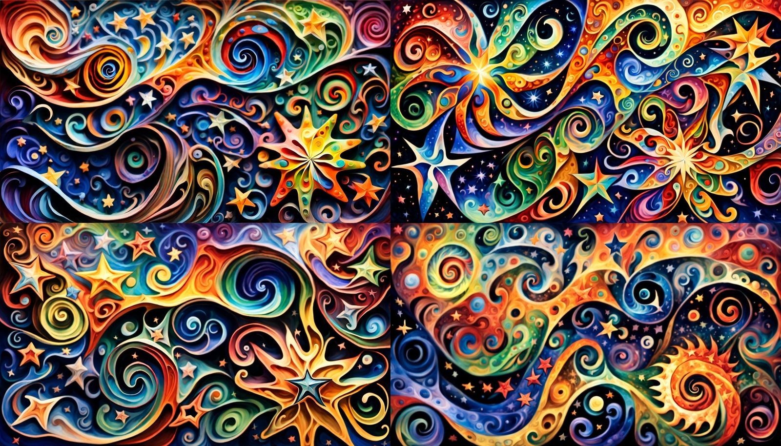 Iridescent Stars Dancing in Cosmic Oil Painting