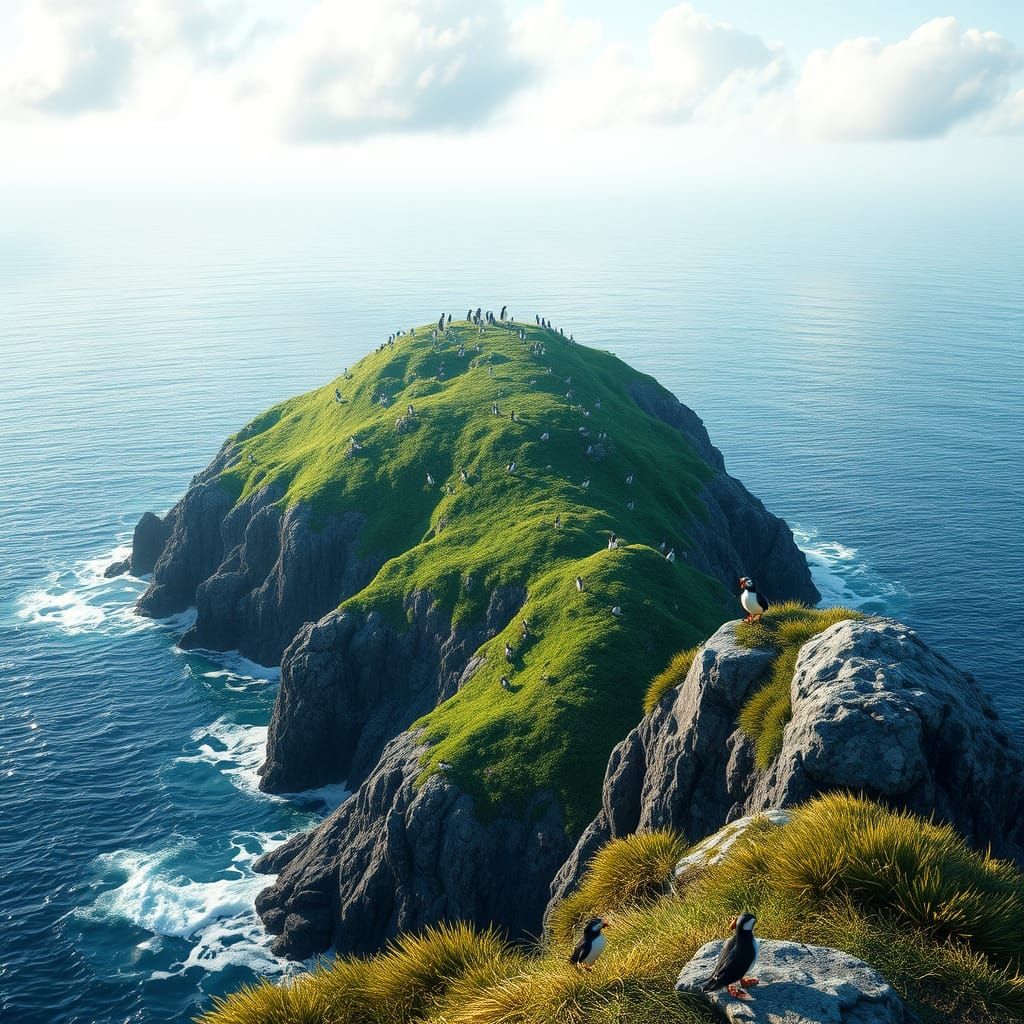 Majestic Island Paradise Teeming with Puffins in 8K Resoluti...