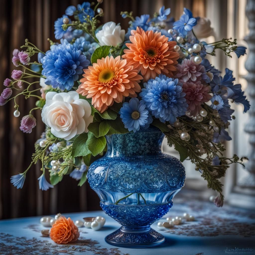 Ornate Vase of Summer Flowers in Photo Quality