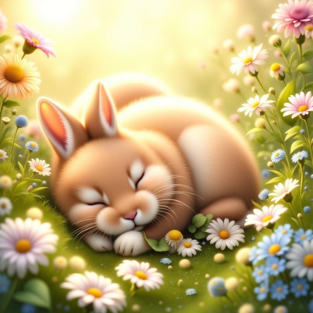 Whimsical Vintage Bunny in Lush Meadow