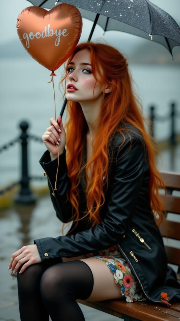 Lonely Woman Crying in Rain, Pre-Raphaelite Style