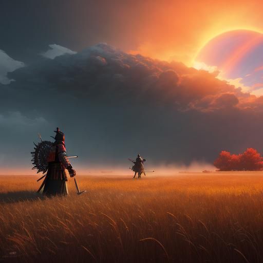 Samurai in Field: Anime Style Concept Art