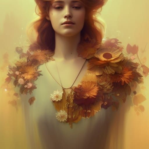 Vintage Flowers and Golden Locket Portrait