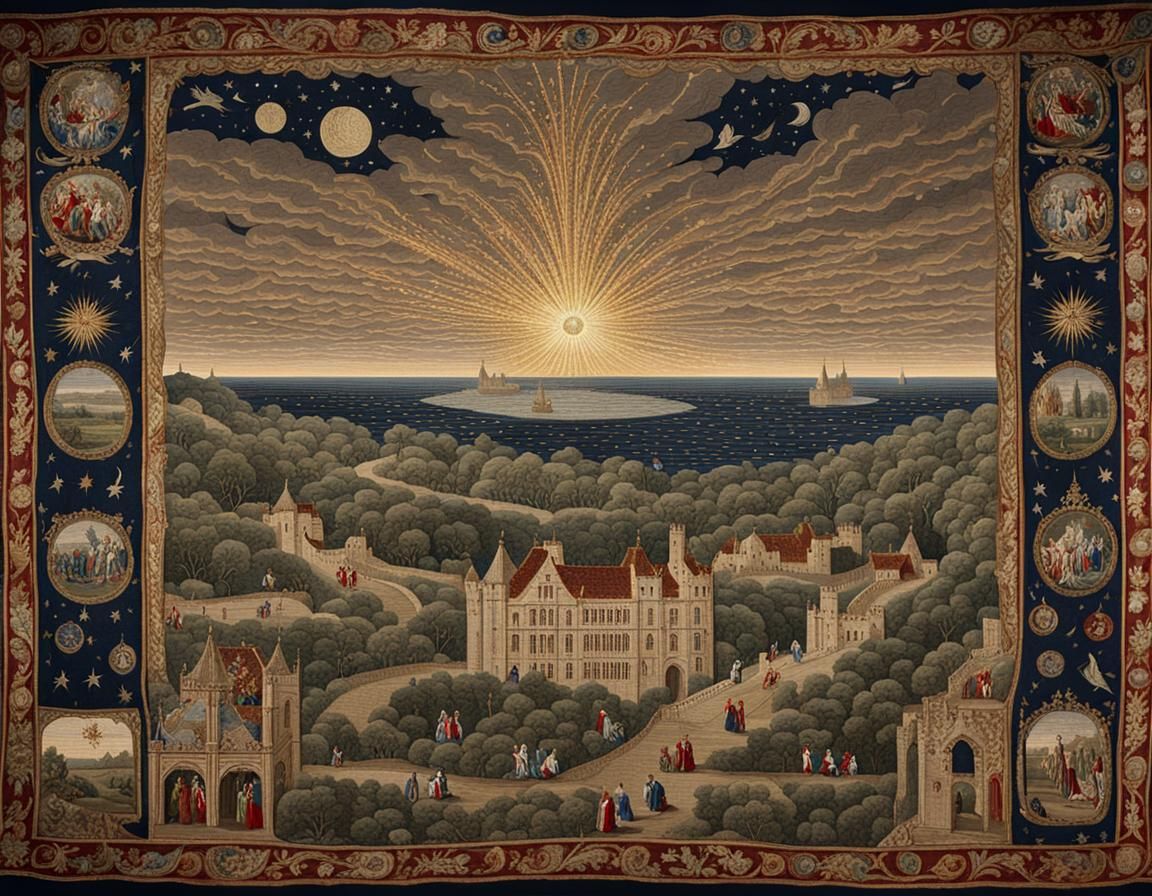 Embroidered Tapestry of Halley's Comet in Castle