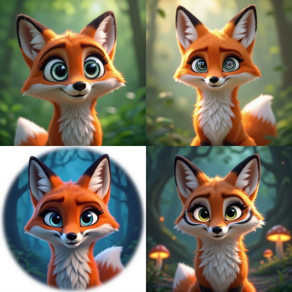 Hypnotized Fox With Spiral Eyes in 3D Disney Style