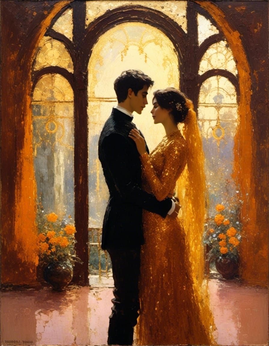 Spanish Couple in Post-Impressionist Oil Painting