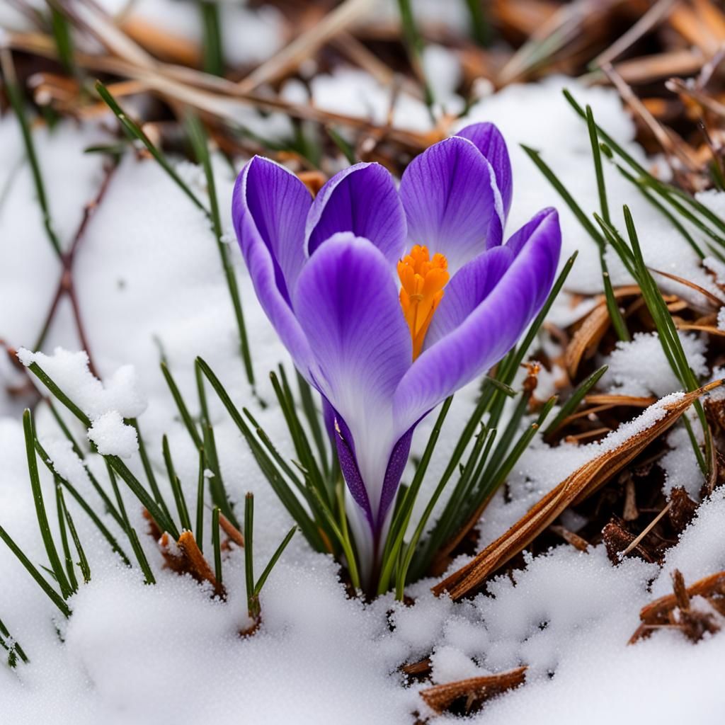 Crocus Breaks Through Winter Snow